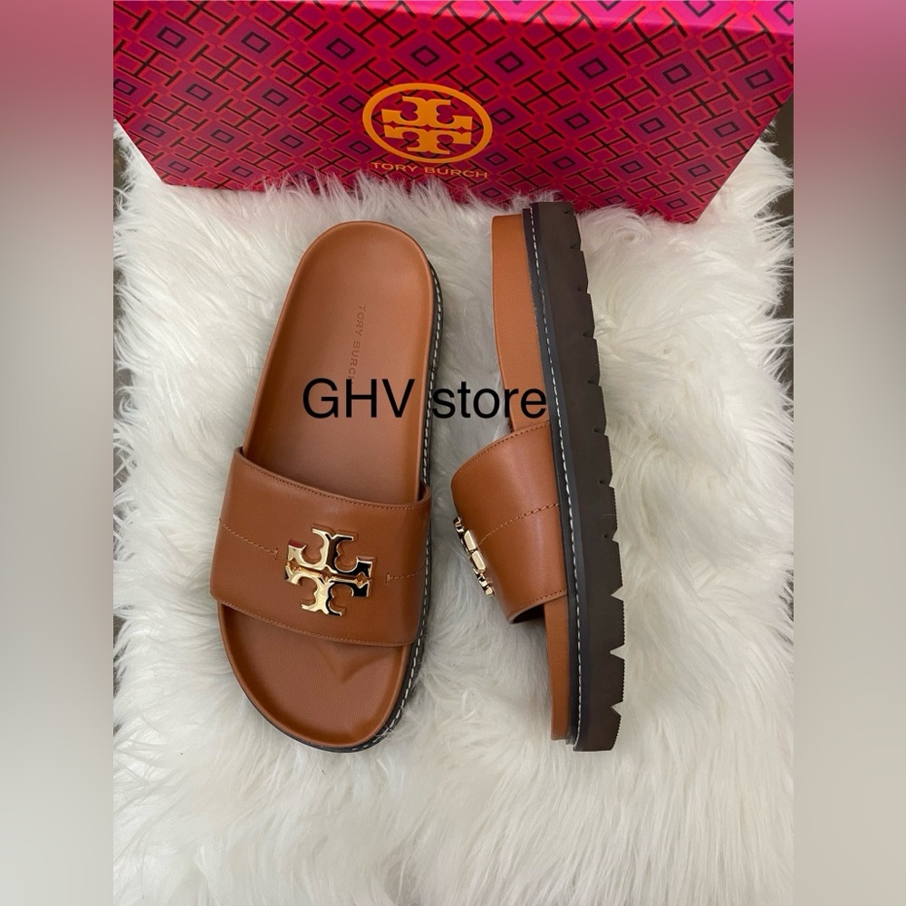 Tory Burch Everly Calf Leather Anatomic Lug Slide Sandal